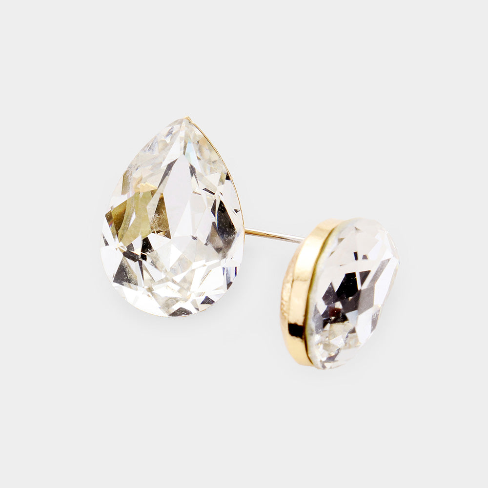 Small Clear on Gold Crystal Teardrop Stud Earrings | 448833