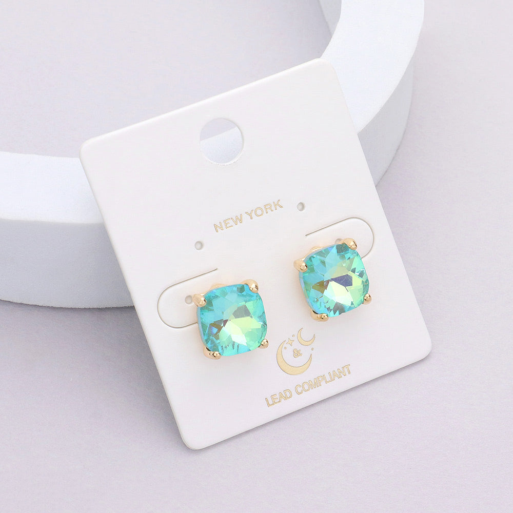 Small Mint AB Cushion Square Stud Pageant Earrings | Interview Earrings | 593663