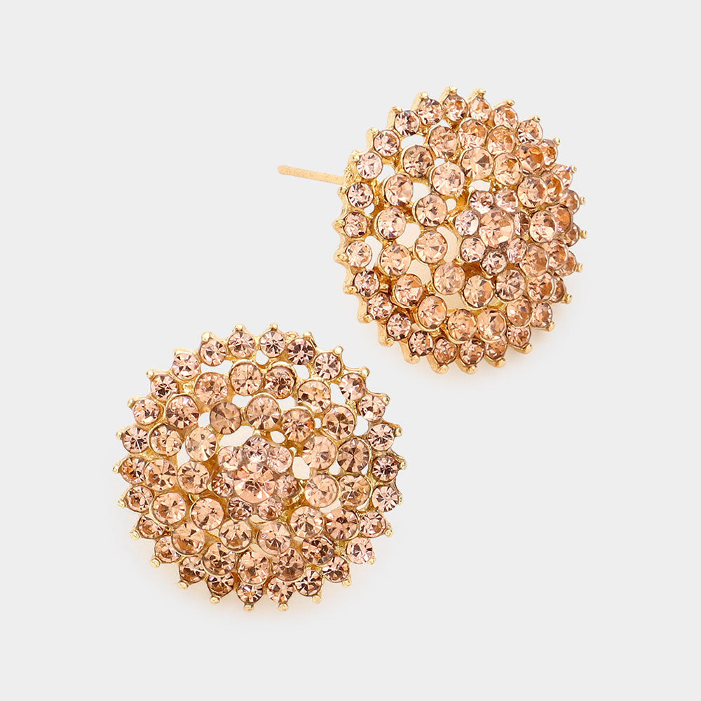 Round Peach Rhinestone Stud Earrings | Interview Earrings | 283368