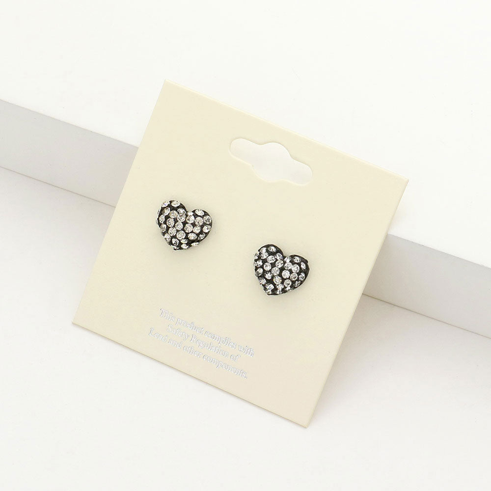 Little Girls Black/Clear Crystal Heart Stud Earrings | Small Pageant Earrings | 152192