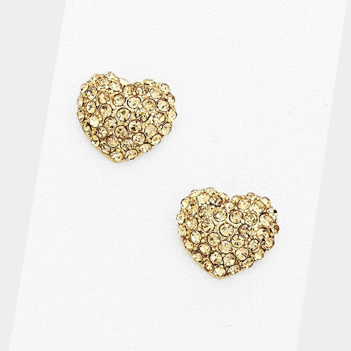 Light Topaz Crystal Pave Heart Stud Pageant Earrings | Small Stud Earrings for Little Girls | 152212