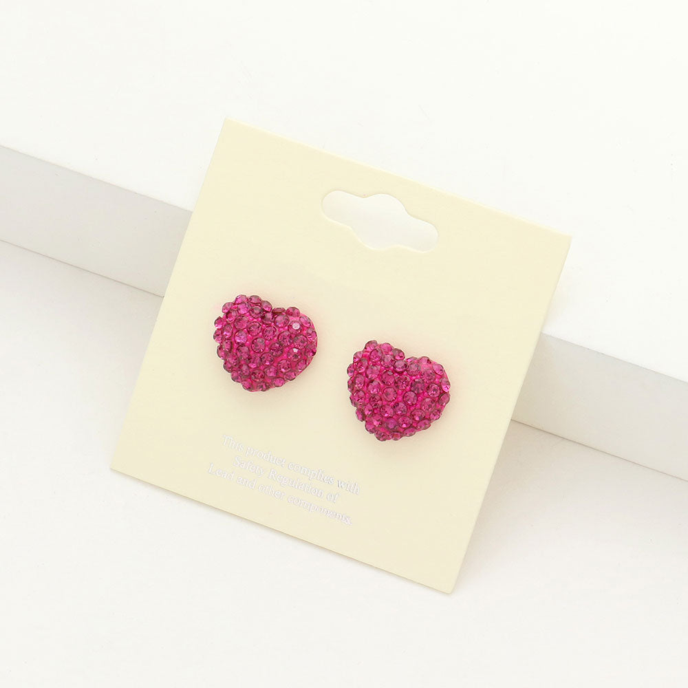 Fuchsia Crystal Pave Heart Stud Pageant Earrings | Small Stud Earrings for Little Girls | 152213