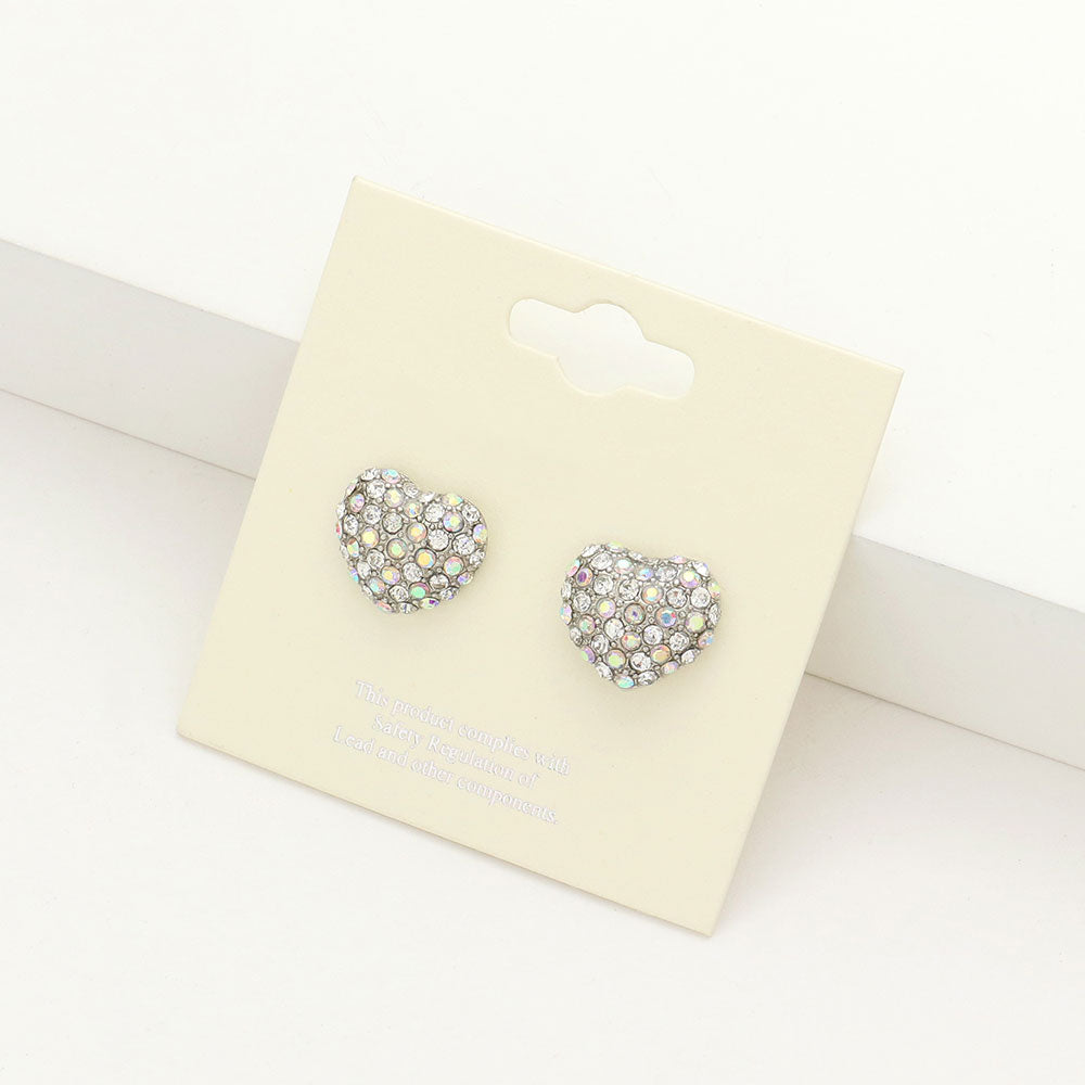 AB Crystal Pave Heart Stud Pageant Earrings | Small Stud Earrings for Little Girls | 182752