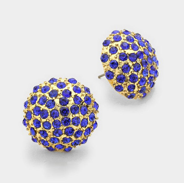 Sapphire Crystal Dome Stud Earrings on Gold | 214012