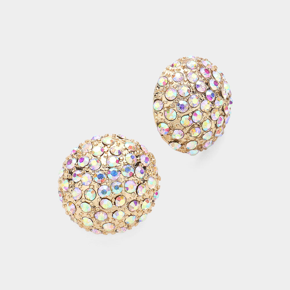 AB Crystal Dome Stud Earrings on Gold| 214009