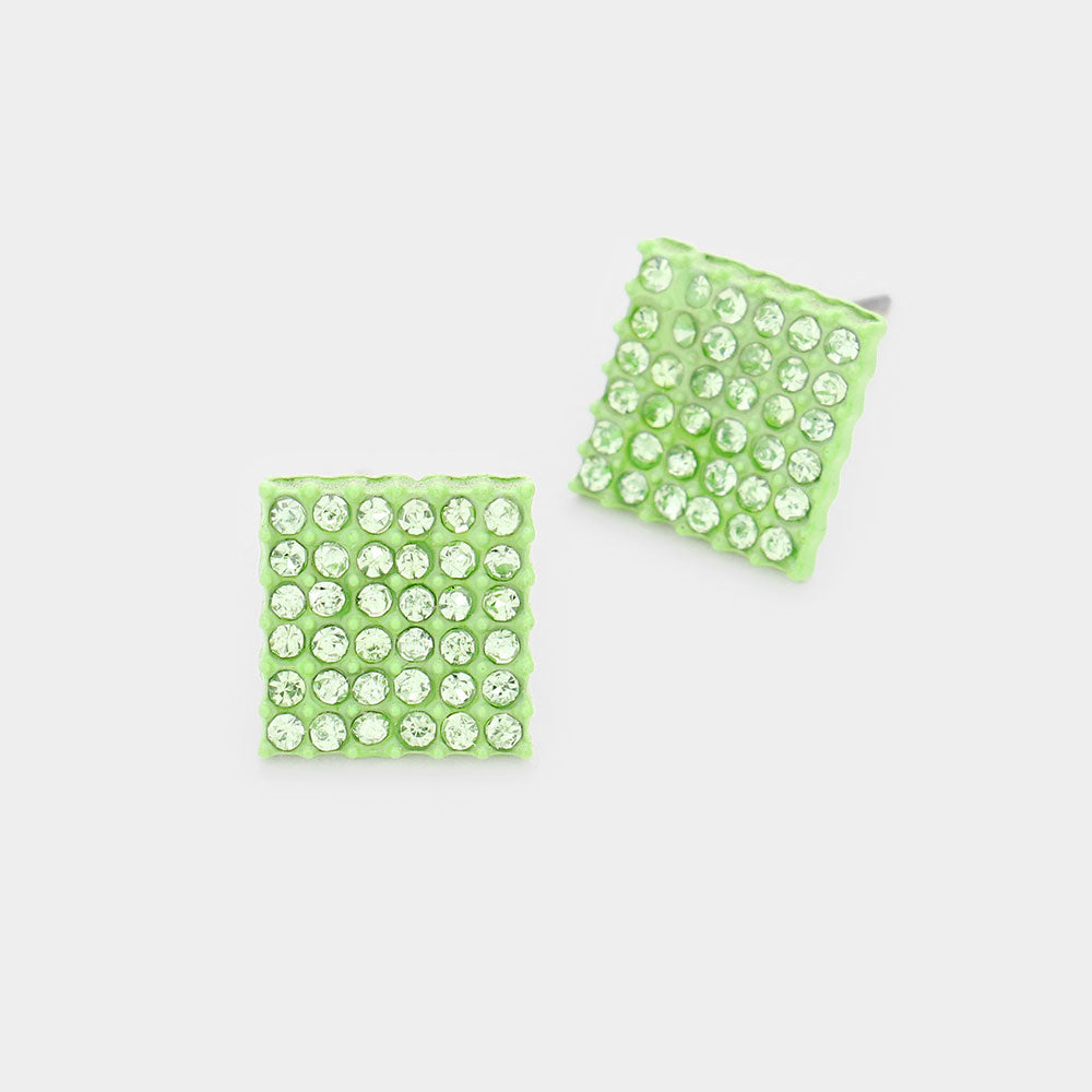 Peridot Crystal Square Stud Earrings | 219435