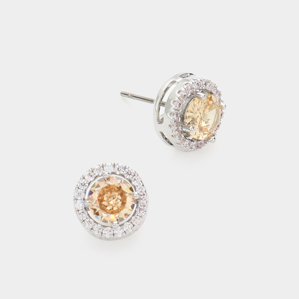 Small 14K Dipped Peach CZ Stud Earrings | Earrings for Little Girls | 614779