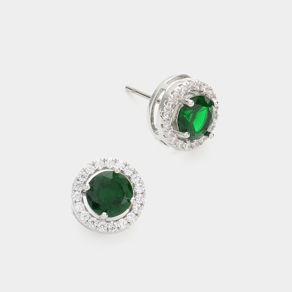 Small 14K Dipped Emerald CZ Stud Earrings | Earrings for Little Girls | 614780