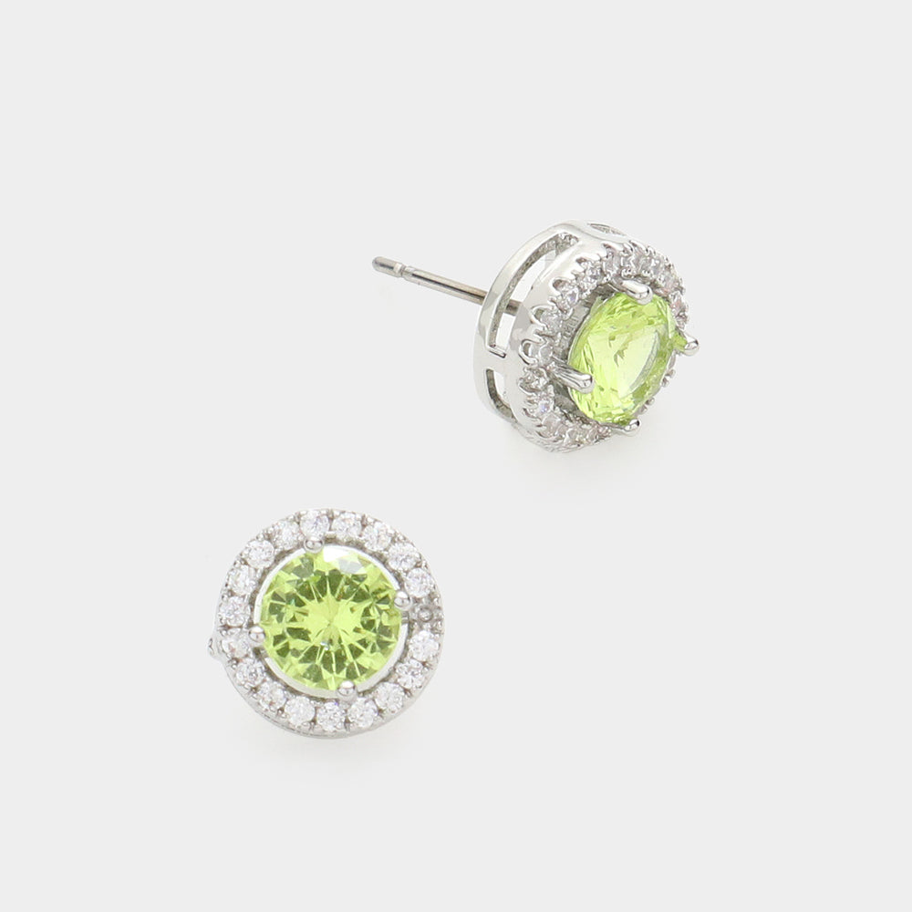 Small 14K Dipped Peridot CZ Stud Earrings | Earrings for Little Girls | 614782