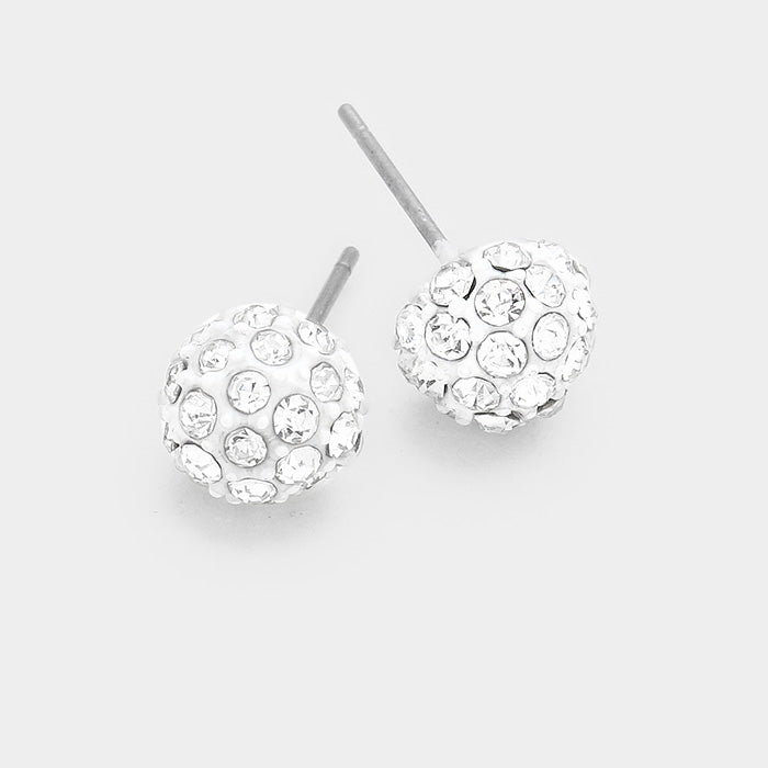 Little Girls White Crystal Ball Stud Earrings | 103873