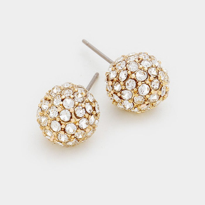 Little Girls Clear on Gold Crystal Disco Ball Stud Earrings | 91845