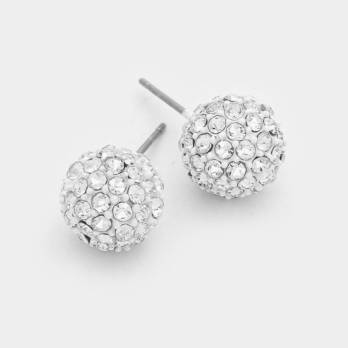 Little Girls Clear Crystal Disco Ball Stud Earrings on White | 91861